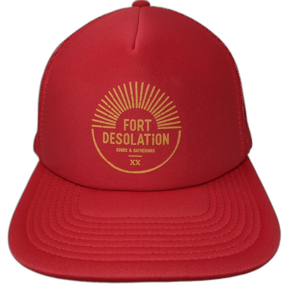 Otto Trucker Hat Red One Size Fort Desolation Goods Gatherings Mesh Snapback